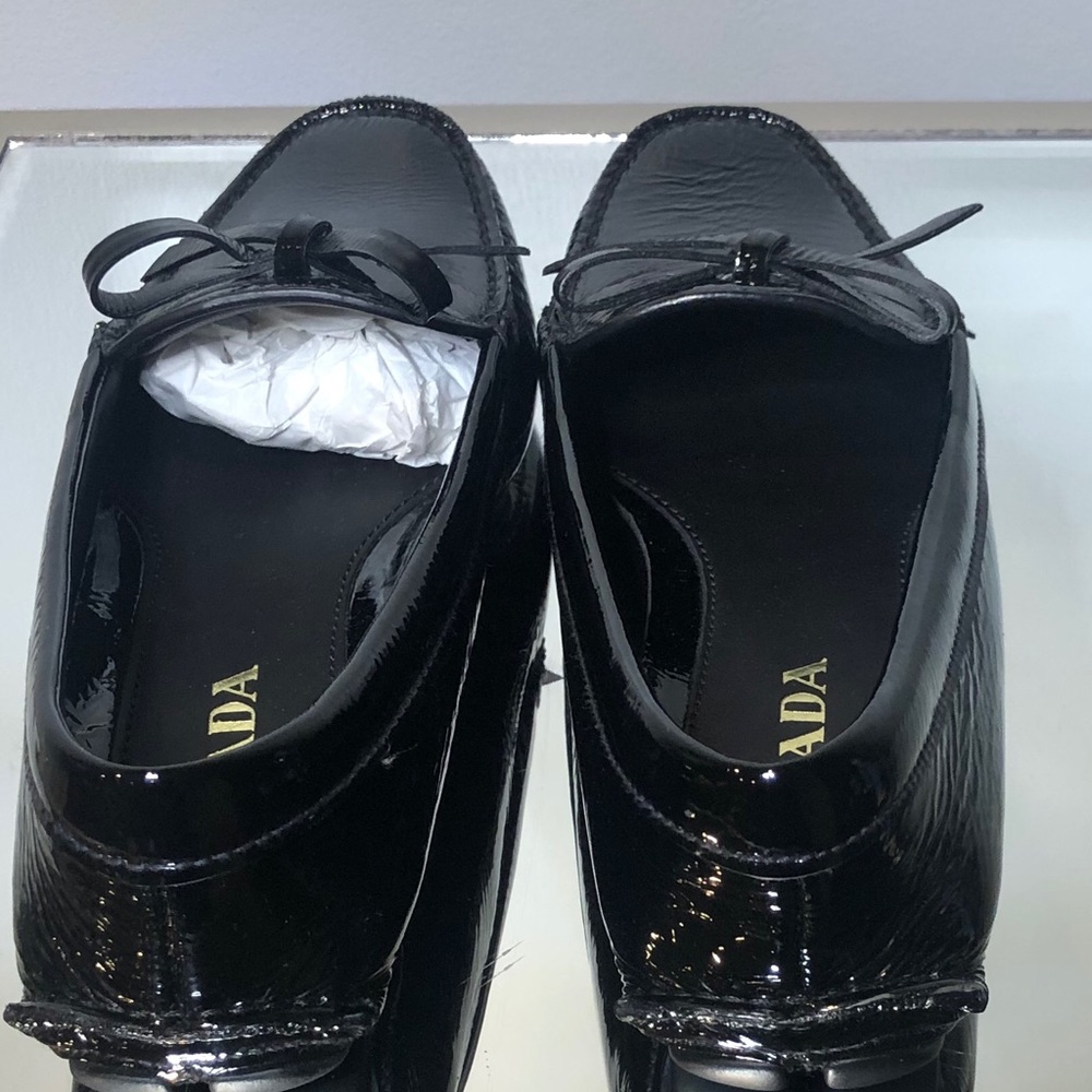 NWT Prada Blk Patent Leather Driver Moccasins Bows - Picture 3 of 4